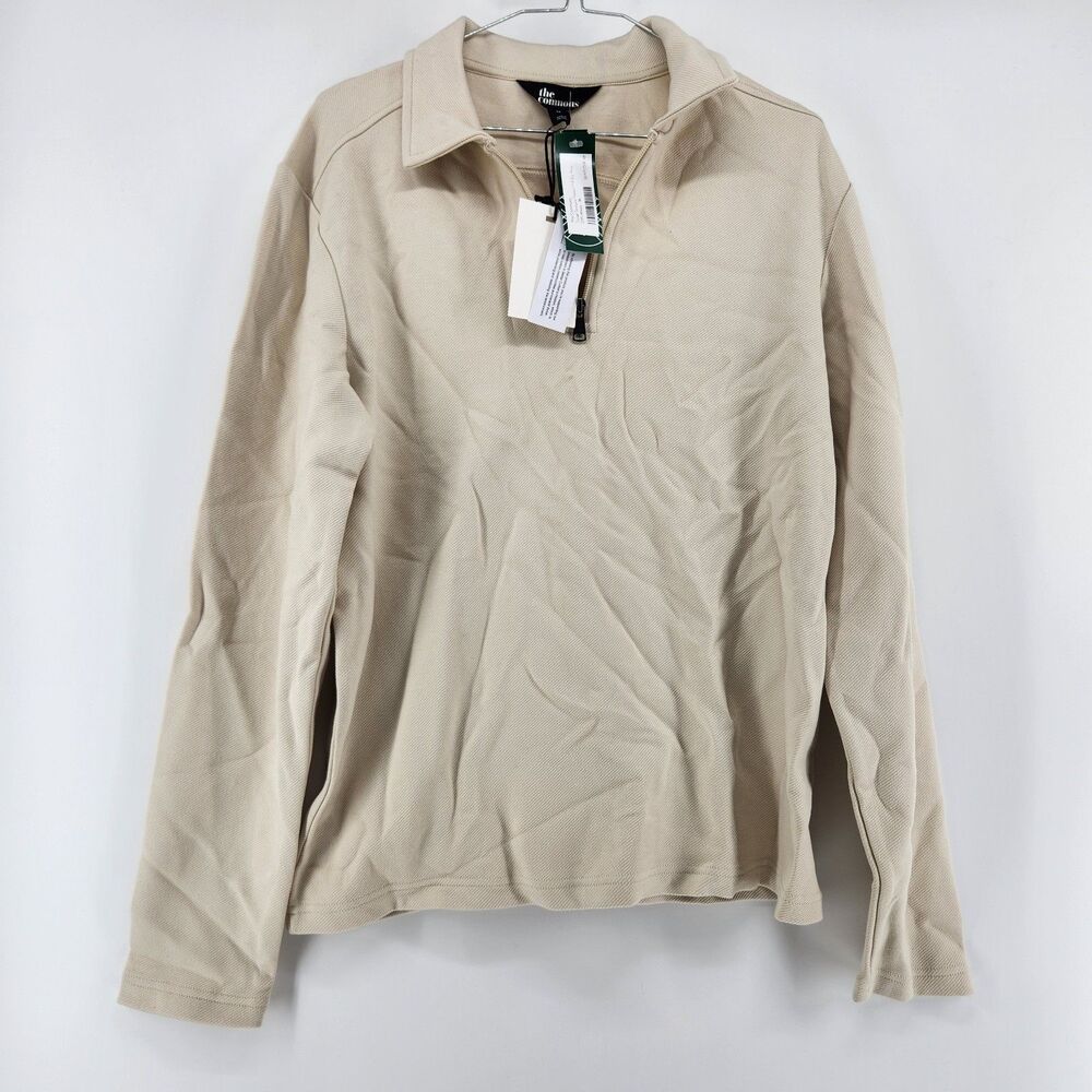 The Commons Men's Medium Off White‎ Tonal Texture Fleece 1/4 Zip Sweater